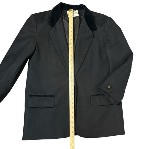Vintage Black Wool Blend Blazer International Scene Velvet Collar Lined Size 14 - Picture 8 of 10